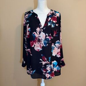 Ava & Viv Black Floral Long Sleeve Blouse Size X